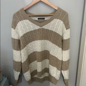 Brandy Melville tan and white stripe nikki sweater